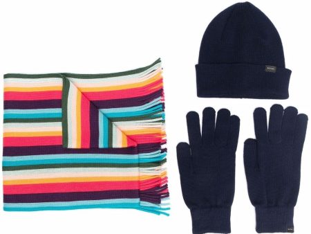 Stripe-Print Beanie Set Cheap