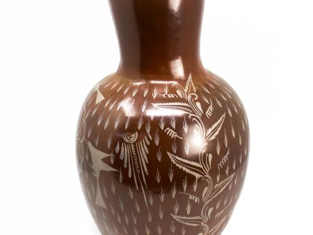 Elongated Wide Mouthed Red White Vase, Burnished Clay on Sale