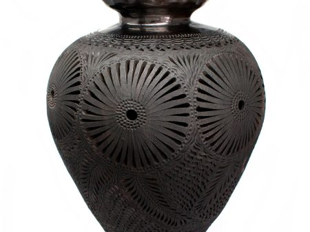 Large Traditional Patterns Textured Matte Vase, Oaxaca Black Clay Online Sale