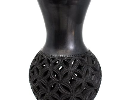 Geometric Pattern Pierced Flower Pot, Oaxaca Black Clay Hot on Sale