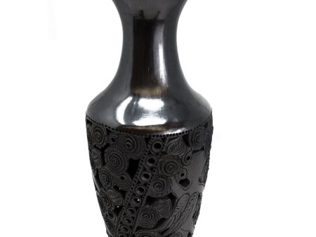 Flower Patterns and Angel Large Bottle, Oaxaca Black Clay on Sale