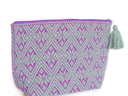 Double View Purple Mint Cosmetics Bag, Backstrap Loom For Sale