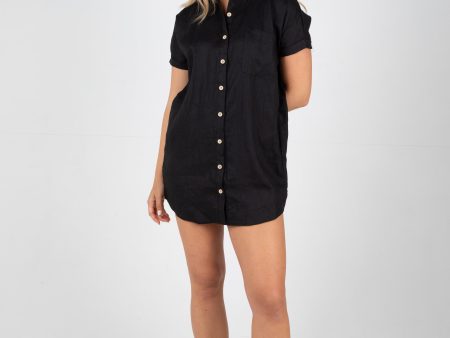 RAYLEIGH LINEN SHIRT DRESS - BLACK on Sale