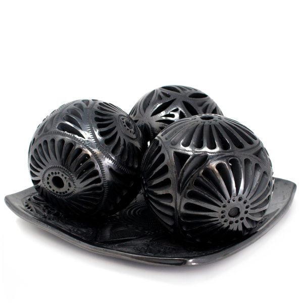 Three Pierced Spheres Tray, Oaxaca Black Clay Supply