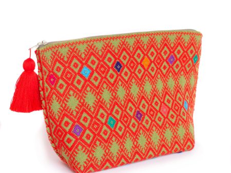 Orange Green Cosmetics Bag,  Backstrap Loom For Discount