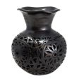 Wavy Mouthed Flower Covered Flower Pot, Oaxaca Black Clay Online now