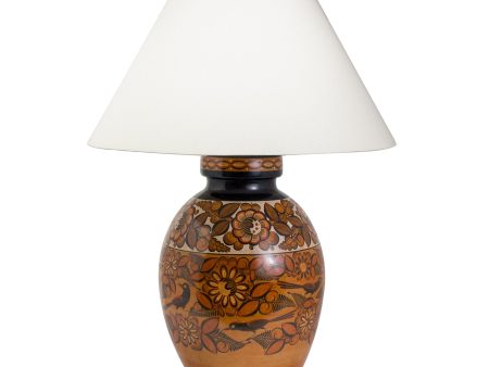 Earthy Tones Round Tonala Iconography Lamp, Burnished Clay For Sale