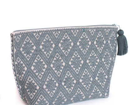 Double View Gray White Cosmetics Bag, Backstrap Loom Hot on Sale