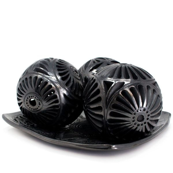 Three Pierced Spheres Tray, Oaxaca Black Clay Supply