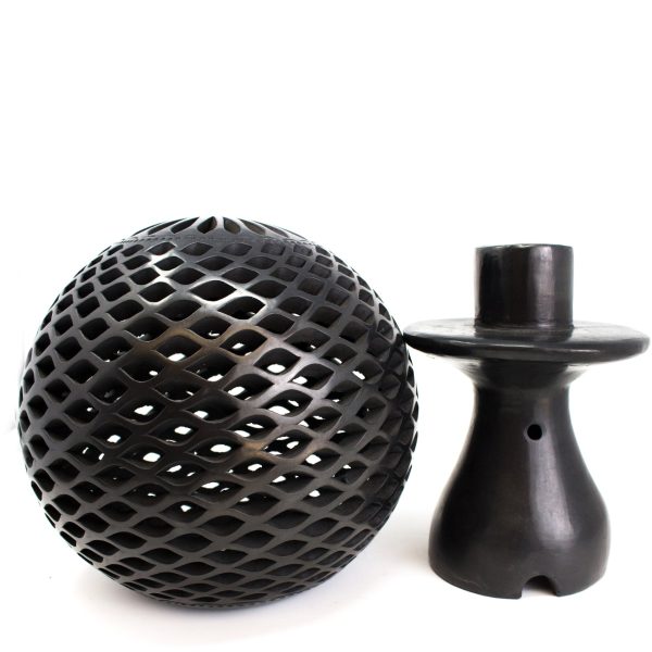 Pierced Diamond Pattern Ball Lamp with Stand, Oaxaca Black Clay Online