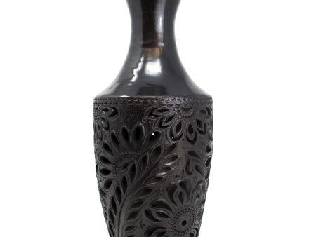 Medium Sized Bottle with Flowers Pattern, Oaxaca Black Clay Sale