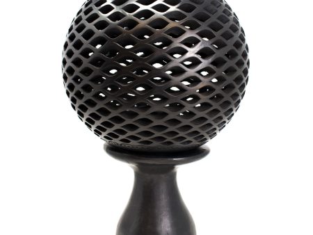 Pierced Diamond Pattern Ball Lamp with Stand, Oaxaca Black Clay Online