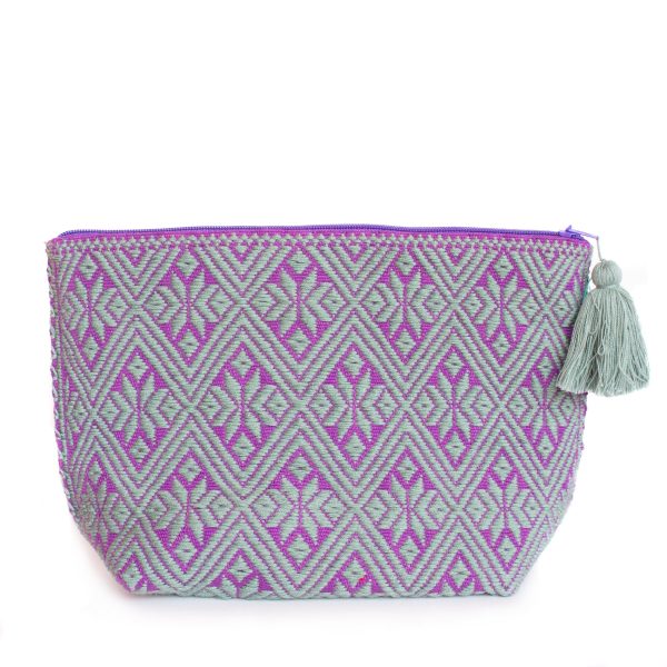 Double View Purple Mint Cosmetics Bag, Backstrap Loom For Sale