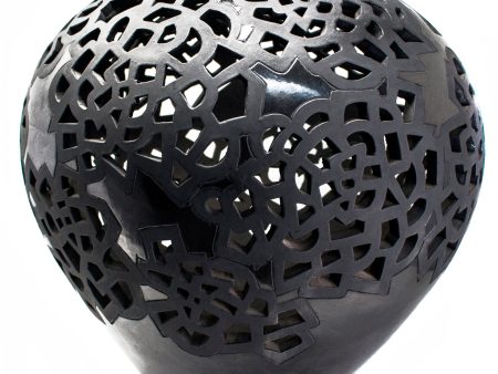 Large Spiderweb Pattern Gloss and Matte Sphere, Oaxaca Black Clay Online now