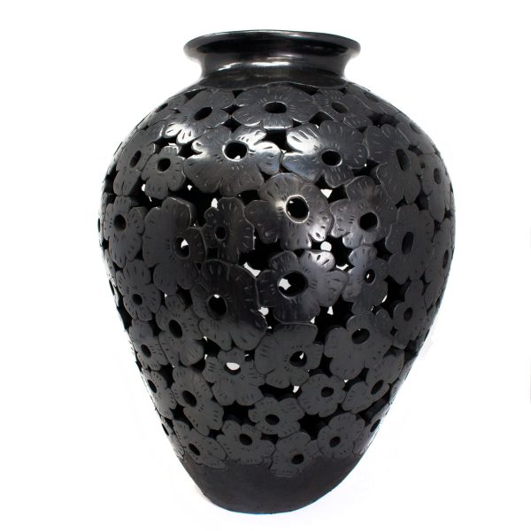 Large Textured Pitcher with Pierced Flowers, Oaxaca Black Clay Supply