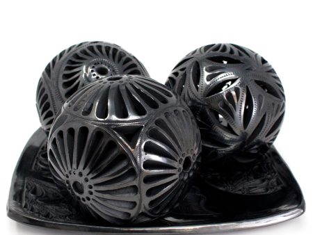 Three Pierced Spheres Tray, Oaxaca Black Clay Supply