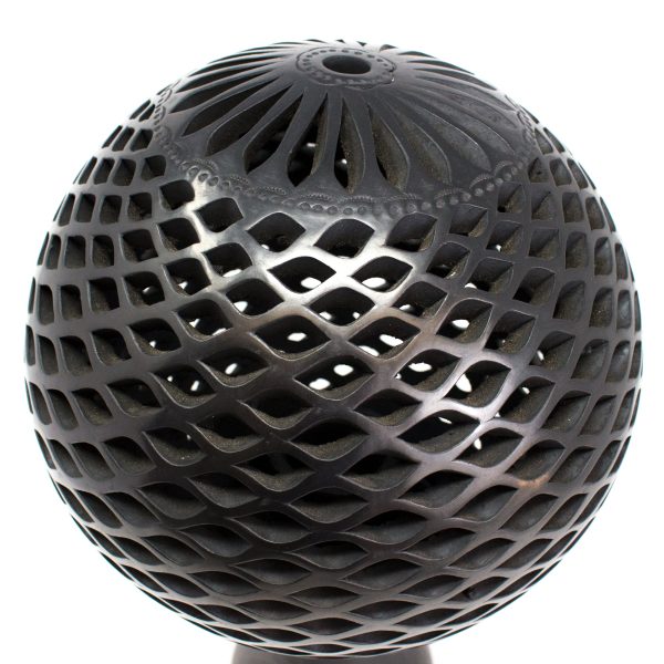 Pierced Diamond Pattern Ball Lamp with Stand, Oaxaca Black Clay Online