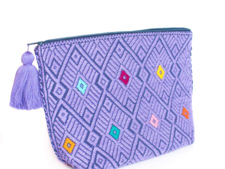 Double View Purple Blue Cosmetics Bag, Backstrap Loom Fashion