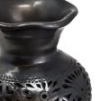 Wavy Mouthed Flower Covered Flower Pot, Oaxaca Black Clay Online now