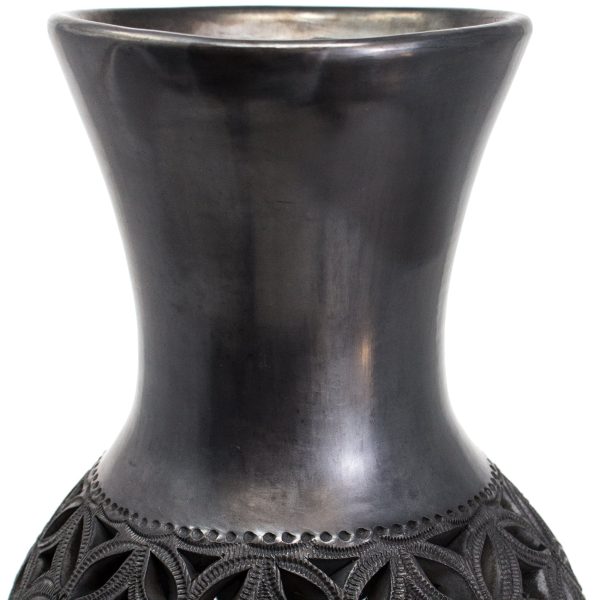 Geometric Pattern Pierced Flower Pot, Oaxaca Black Clay Hot on Sale