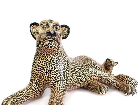 Large Jaguar Mother with Cub on Her Tail, Chiapas Pottery Cheap