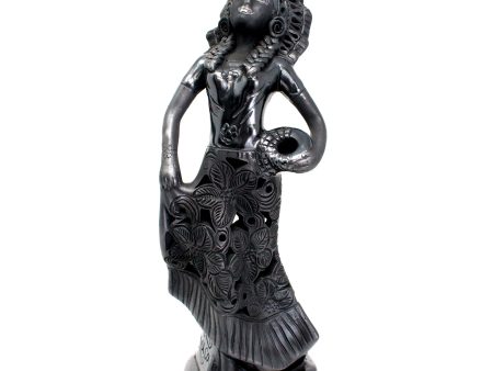 Tehuana Woman with Flower Skirt, Basket and Headdress, Oaxaca Black Clay on Sale