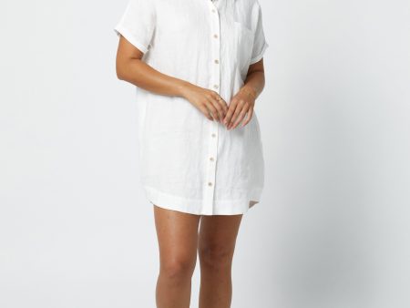 RAYLEIGH LINEN SHIRT DRESS - WHITE Discount