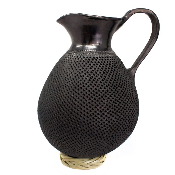 Large Textured Pierced Drop Pitcher, Oaxaca Black Clay Hot on Sale