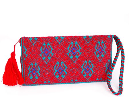 Cyan Red Ladies´s Wallet, Backstrap Loom Cheap