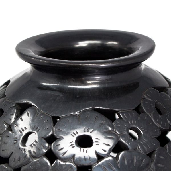 Large Textured Pitcher with Pierced Flowers, Oaxaca Black Clay Supply