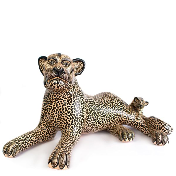 Large Jaguar Mother with Cub on Her Tail, Chiapas Pottery Cheap