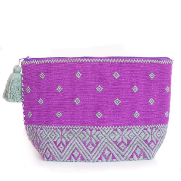 Double View Purple Mint Cosmetics Bag, Backstrap Loom For Sale