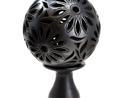 Pierced Flower Pattern Lamp with Stand, Oaxaca Black Clay Cheap