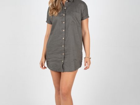 RAYLEIGH LINEN SHIRT DRESS - FOREST Supply