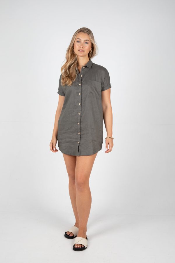 RAYLEIGH LINEN SHIRT DRESS - FOREST Supply