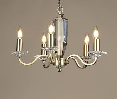 Laura Ashley Carson 5 Light Chandelier Cut Glass & Antique Brass on Sale