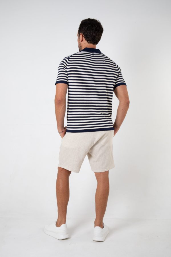 MAVERICK KNITTED POLO - NAVY STRIPE For Sale