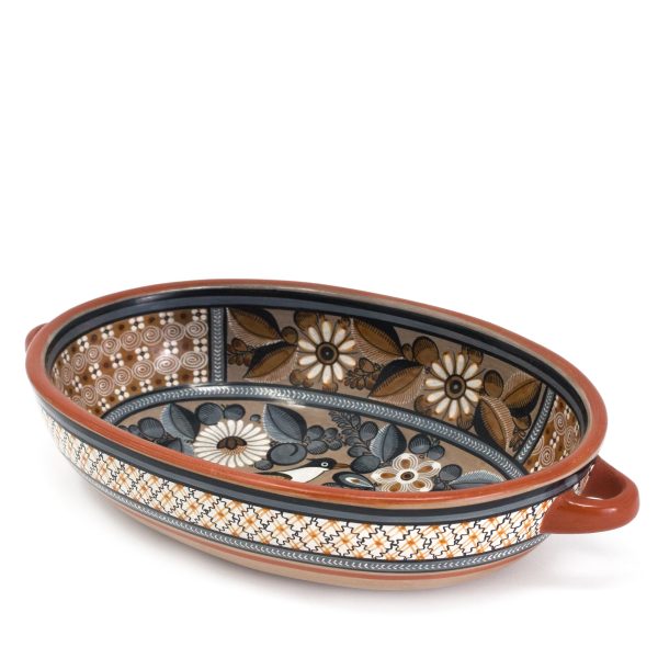 Tonala Iconography Oval Shaped Tray, Burnished Clay Supply