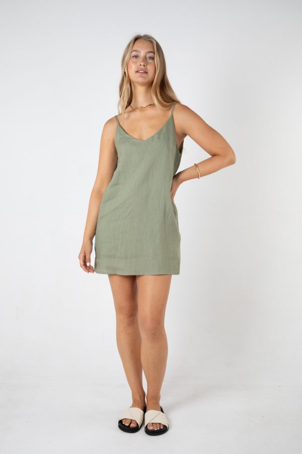 REMI LINEN DRESS - SAGE Sale