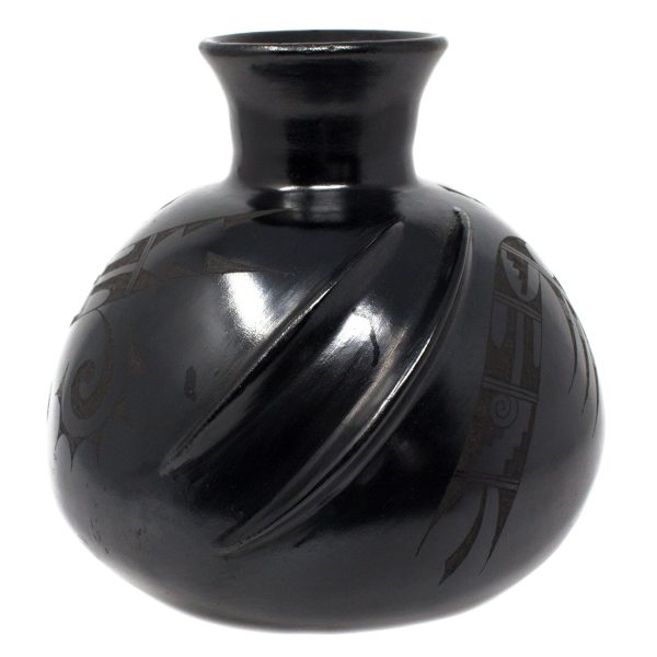 Medium-sized, Two Half-moons Ball Shaped Jug, Scribed Black Clay Online