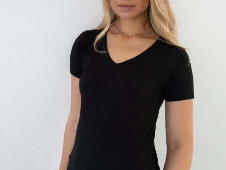 BLAKE SLUB V-NECK - BLACK Online Hot Sale