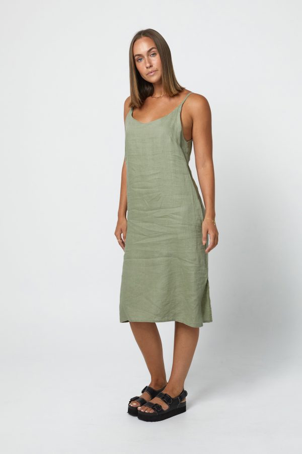 RYLEY LINEN DRESS - OLIVE Online Sale