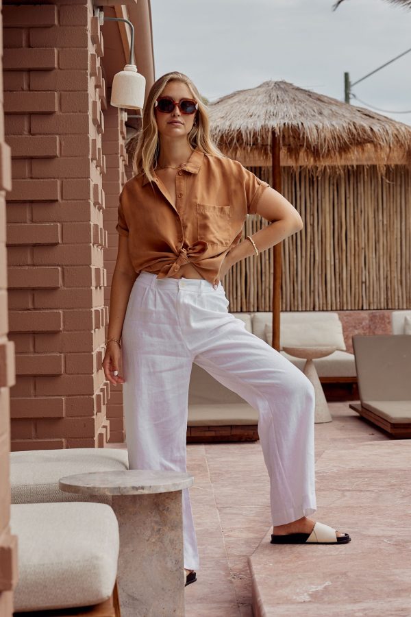 SAWYER WIDE LEG LINEN PANT - WHITE Sale