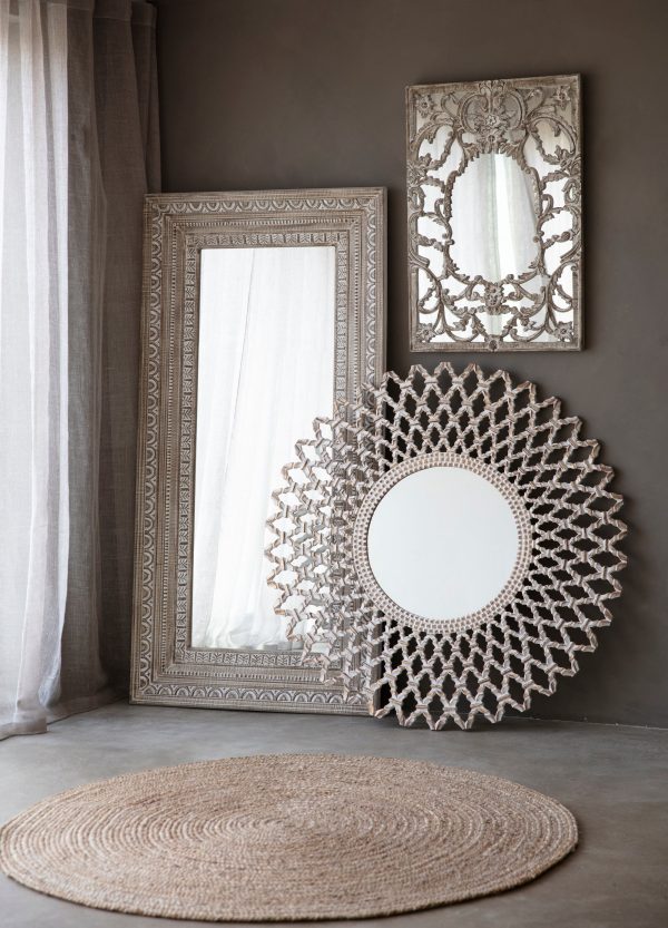 Amos Wooden latticework round mirror Hot on Sale