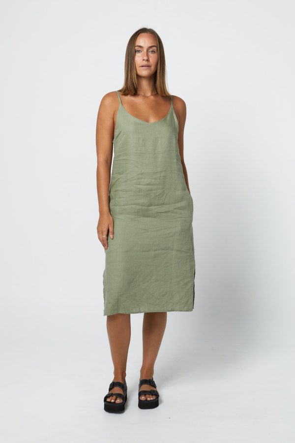 RYLEY LINEN DRESS - OLIVE Online Sale