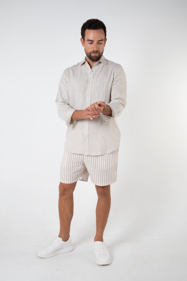 DOLCE LINEN SHORT - SAND STRIPE Hot on Sale