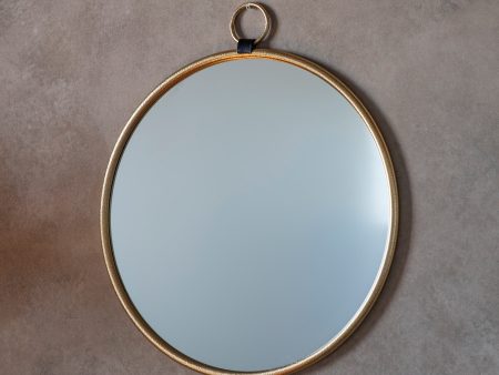 Amos Satin gold hanging loop large round mirror Hot on Sale