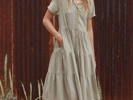 MARLOW LINEN DRESS - SAGE For Cheap