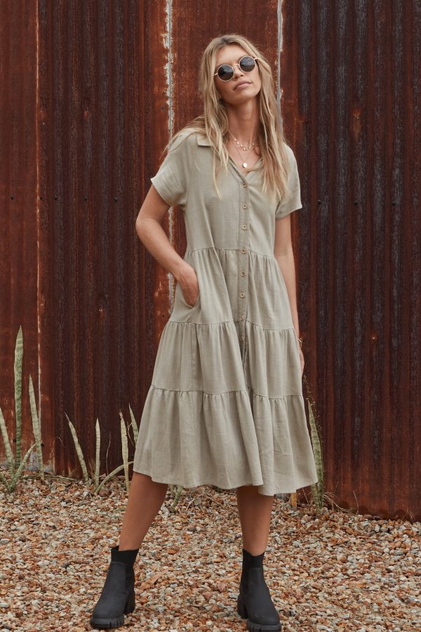 MARLOW LINEN DRESS - SAGE For Cheap