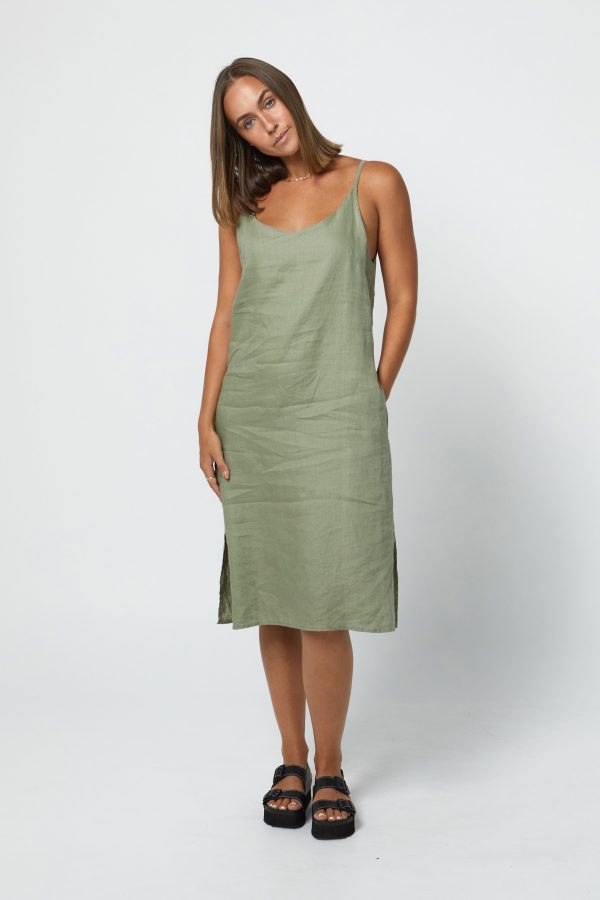 RYLEY LINEN DRESS - OLIVE Online Sale